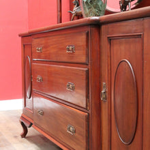 Load image into Gallery viewer, Australian Cedar Victorian Breakfront Sideboard with Oval Mirror and Cupboards. B12903