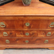 Load image into Gallery viewer, Antique French Cherrywood Three Drawer Chest of Drawers with Ornate Brass Handles. B13167