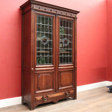 Load image into Gallery viewer, x SOLD Antique French Walnut Bookcase with Leadlight Doors, Adjustable Shelves & Drawer. B12258