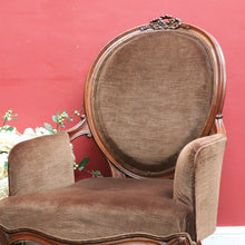 Load image into Gallery viewer, x SOLD Victorian English Walnut Gentleman’s Chair with Carved Back and Velvet Seat. B12867