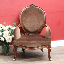 Load image into Gallery viewer, x SOLD Victorian English Walnut Gentleman’s Chair with Carved Back and Velvet Seat. B12867