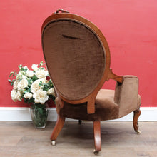 Load image into Gallery viewer, x SOLD Victorian English Walnut Gentleman’s Chair with Carved Back and Velvet Seat. B12867