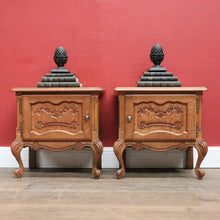 Load image into Gallery viewer, x SOLD Pair of Vintage French Oak Bedside or Side Tables with Scroll Feet & Brass. B12304