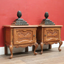 Load image into Gallery viewer, x SOLD Pair of Vintage French Oak Bedside or Side Tables with Scroll Feet & Brass. B12304