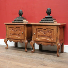 Load image into Gallery viewer, x SOLD Pair of Vintage French Oak Bedside or Side Tables with Scroll Feet & Brass. B12304