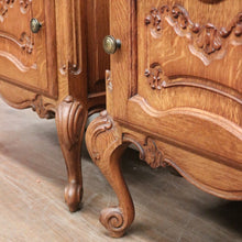 Load image into Gallery viewer, x SOLD Pair of Vintage French Oak Bedside or Side Tables with Scroll Feet & Brass. B12304