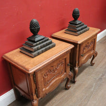 Load image into Gallery viewer, x SOLD Pair of Vintage French Oak Bedside or Side Tables with Scroll Feet & Brass. B12304