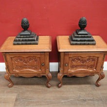 Load image into Gallery viewer, x SOLD Pair of Vintage French Oak Bedside or Side Tables with Scroll Feet & Brass. B12304