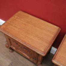 Load image into Gallery viewer, x SOLD Pair of Vintage French Oak Bedside or Side Tables with Scroll Feet & Brass. B12304