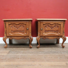 Load image into Gallery viewer, x SOLD Pair of Vintage French Oak Bedside or Side Tables with Scroll Feet & Brass. B12304