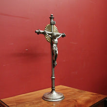 Load image into Gallery viewer, x SOLD French Art Nouveau Silver-Plate & Brass Crucifix with Sunrise Motif. B12480
