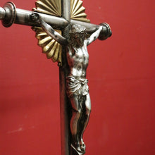 Load image into Gallery viewer, x SOLD French Art Nouveau Silver-Plate & Brass Crucifix with Sunrise Motif. B12480