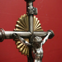 Load image into Gallery viewer, x SOLD French Art Nouveau Silver-Plate & Brass Crucifix with Sunrise Motif. B12480