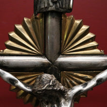 Load image into Gallery viewer, x SOLD French Art Nouveau Silver-Plate & Brass Crucifix with Sunrise Motif. B12480