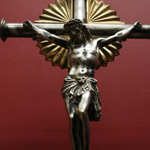 Load image into Gallery viewer, x SOLD French Art Nouveau Silver-Plate & Brass Crucifix with Sunrise Motif. B12480