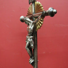 Load image into Gallery viewer, x SOLD French Art Nouveau Silver-Plate & Brass Crucifix with Sunrise Motif. B12480
