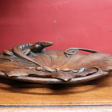 Load image into Gallery viewer, x SOLD Carved Black Forest Tray featuring a Lizard and Dragonfly on Lily Pad. B12711