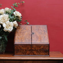 Load image into Gallery viewer, Victorian English Burr Walnut Stationery Box with Fitted Interior, Drawer. B12887