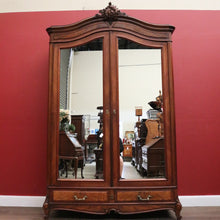Load image into Gallery viewer, Antique French Armoire with Mirrors, Burr Walnut Highlights & Brass Drawer Pulls. B12481