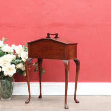 Load image into Gallery viewer, Antique English Mahogany Queen Anne Style Sewing Table with Lift Up Lid, Sliding Interior Tray and Cabriole Legs. B13163