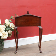 Load image into Gallery viewer, Antique English Mahogany Queen Anne Style Sewing Table with Lift Up Lid, Sliding Interior Tray and Cabriole Legs. B13163