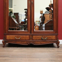 Load image into Gallery viewer, Antique French Armoire with Mirrors, Burr Walnut Highlights & Brass Drawer Pulls. B12481