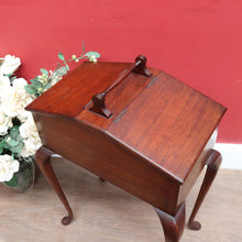 Load image into Gallery viewer, Antique English Mahogany Queen Anne Style Sewing Table with Lift Up Lid, Sliding Interior Tray and Cabriole Legs. B13163