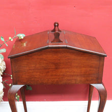 Load image into Gallery viewer, Antique English Mahogany Queen Anne Style Sewing Table with Lift Up Lid, Sliding Interior Tray and Cabriole Legs. B13163