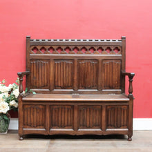 Load image into Gallery viewer, x SOLD Antique French Oak Linen Fold Hall Seat Lift Top Blanket Box Chair B12736