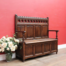Load image into Gallery viewer, x SOLD Antique French Oak Linen Fold Hall Seat Lift Top Blanket Box Chair B12736