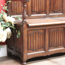 Load image into Gallery viewer, x SOLD Antique French Oak Linen Fold Hall Seat Lift Top Blanket Box Chair B12736