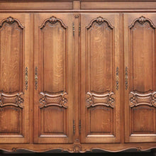 Load image into Gallery viewer, X SOLD Antique French Oak Four Door Armoire Wardrobe with Hanging Space and Shelves. B12320