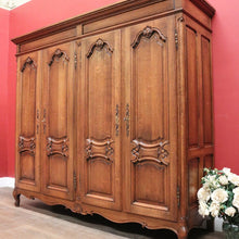 Load image into Gallery viewer, X SOLD Antique French Oak Four Door Armoire Wardrobe with Hanging Space and Shelves. B12320