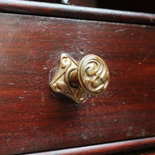 Load image into Gallery viewer, Antique Mahogany Inlaid Fall Front Writing Bureau with Fitted Interior, Three Drawers and Brass Swan Neck Handles. B13180