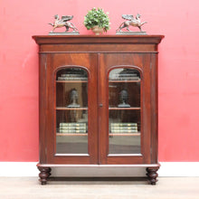 Load image into Gallery viewer, Antique Australian Cedar Two Door Bookcase Display Cabinet with Arched Glass Panels. B13162