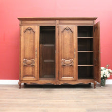 Load image into Gallery viewer, X SOLD Antique French Oak Four Door Armoire Wardrobe with Hanging Space and Shelves. B12320