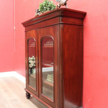 Load image into Gallery viewer, Antique Australian Cedar Two Door Bookcase Display Cabinet with Arched Glass Panels. B13162