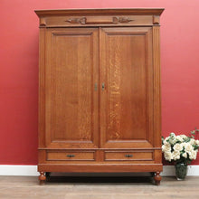 Load image into Gallery viewer, x SOLD Antique French Oak Cloak Cabinet or Wardrobe with Drawers and Coat Hooks. B12278