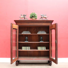 Load image into Gallery viewer, Antique Australian Cedar Two Door Bookcase Display Cabinet with Arched Glass Panels. B13162