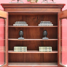 Load image into Gallery viewer, Antique Australian Cedar Two Door Bookcase Display Cabinet with Arched Glass Panels. B13162