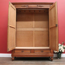 Load image into Gallery viewer, x SOLD Antique French Oak Cloak Cabinet or Wardrobe with Drawers and Coat Hooks. B12278