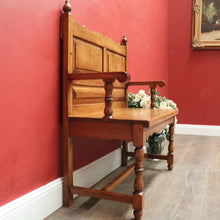 Load image into Gallery viewer, x SOLD Antique French Oak Hall Seat/Veranda Seat with Scalloped Detailing and Turned Legs. B12292
