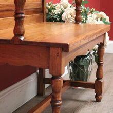 Load image into Gallery viewer, x SOLD Antique French Oak Hall Seat/Veranda Seat with Scalloped Detailing and Turned Legs. B12292