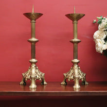 Load image into Gallery viewer, Pair of Antique French Gothic Solid Brass Church Candlestick Holders. B12319