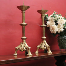 Load image into Gallery viewer, Pair of Antique French Gothic Solid Brass Church Candlestick Holders. B12319