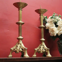 Load image into Gallery viewer, Pair of Antique French Gothic Solid Brass Church Candlestick Holders. B12319
