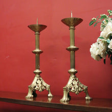 Load image into Gallery viewer, Pair of Antique French Gothic Solid Brass Church Candlestick Holders. B12319