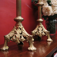Load image into Gallery viewer, Pair of Antique French Gothic Solid Brass Church Candlestick Holders. B12319