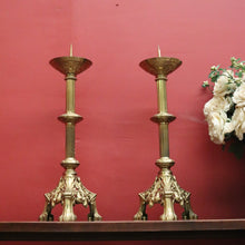 Load image into Gallery viewer, Pair of Antique French Gothic Solid Brass Church Candlestick Holders. B12319