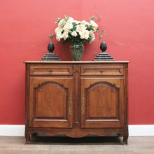 Load image into Gallery viewer, x SOLD Antique French Oak Sideboard Cabinet with Brass Handles, Keys, Scalloped Apron. B12280
